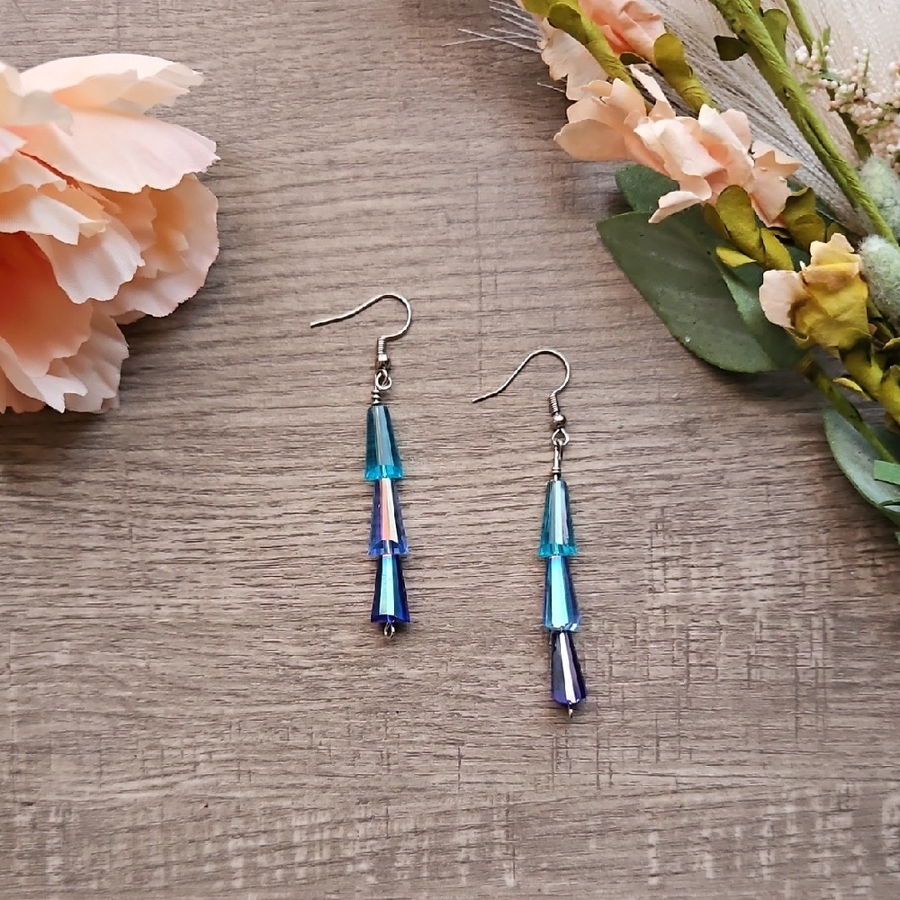 Chic Blue and Silver Drop Earrings